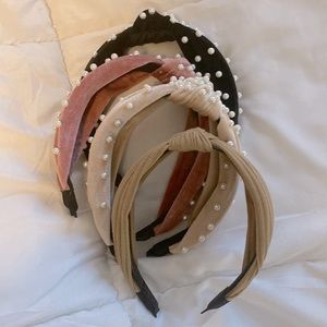 4 headbands - 3 with pearls and 1 plain brown